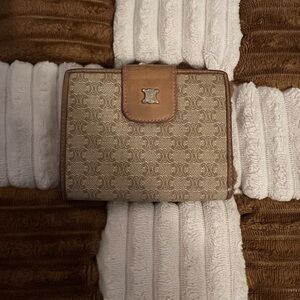 Celine Beige Macadam Vintage Kisslock Compact Wallet